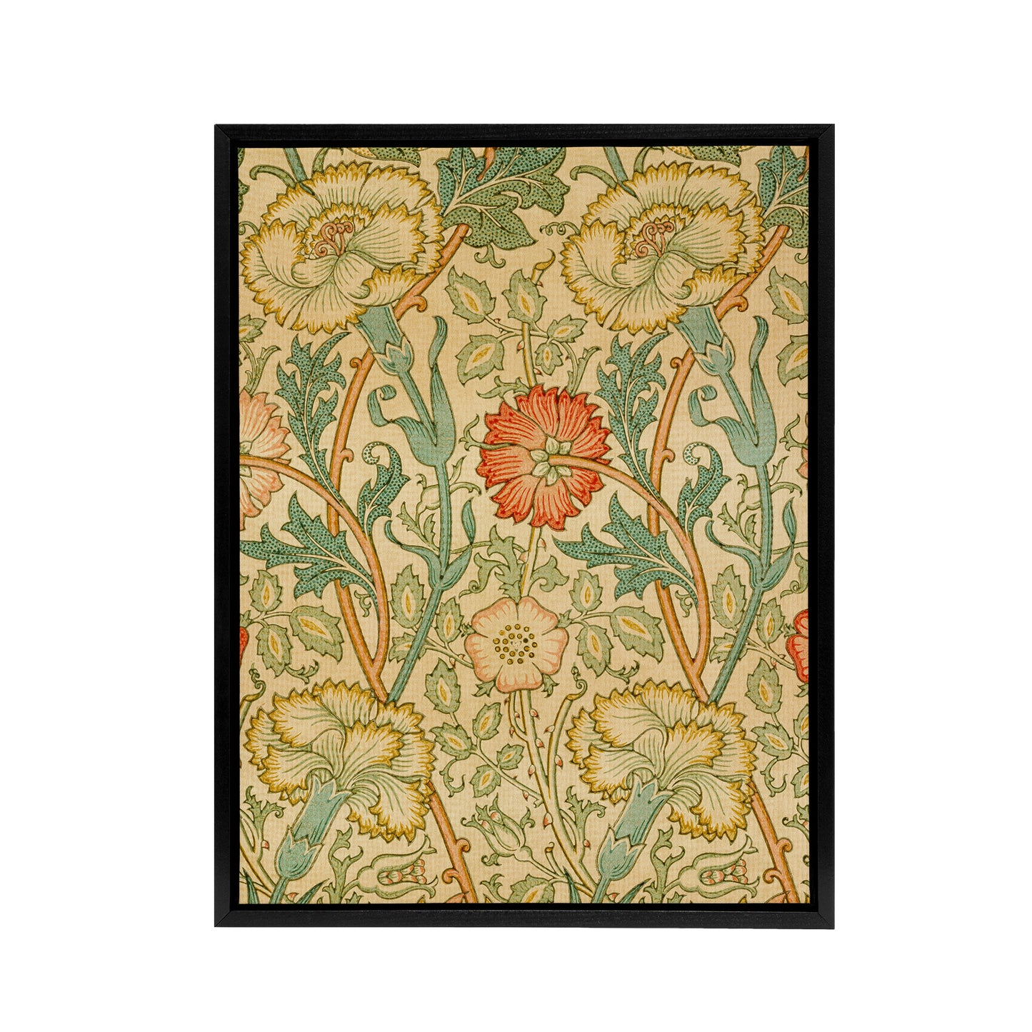 Pink Carnations and Roses W. Morris Vintage Black Framed Canvas Wall Art