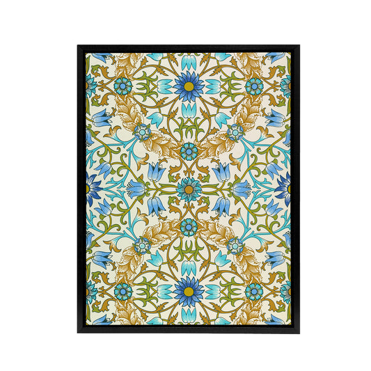 Blue Floral Vine Pattern W. Morris Vintage Black Framed Canvas Wall Art