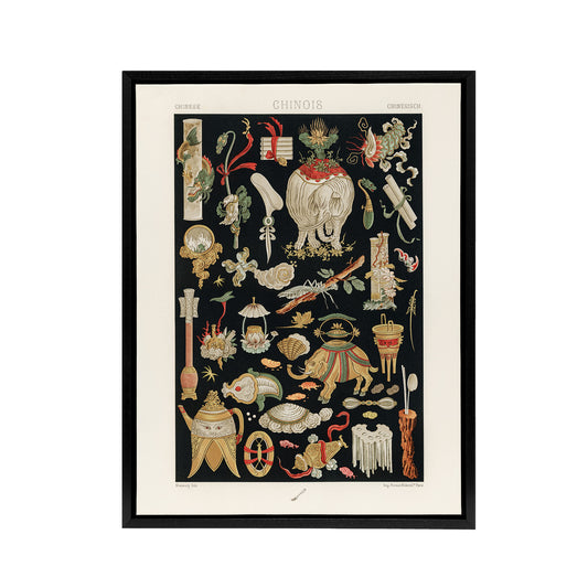 Chinese Ornamental Objects Racinet Vintage Black Framed Canvas Wall Art