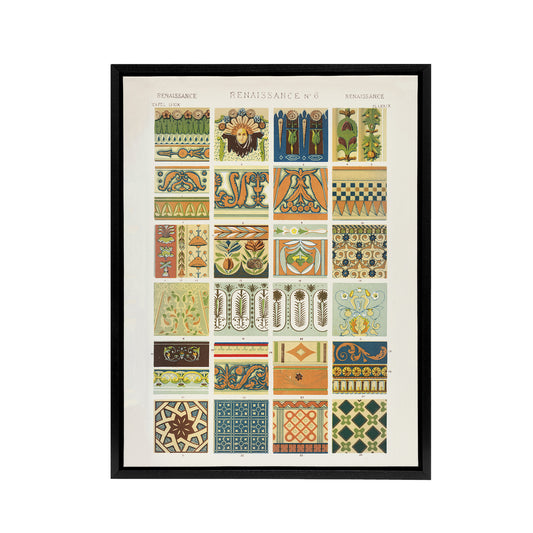 Renaissance Patterns Racinet Vintage Black Framed Canvas Wall Art