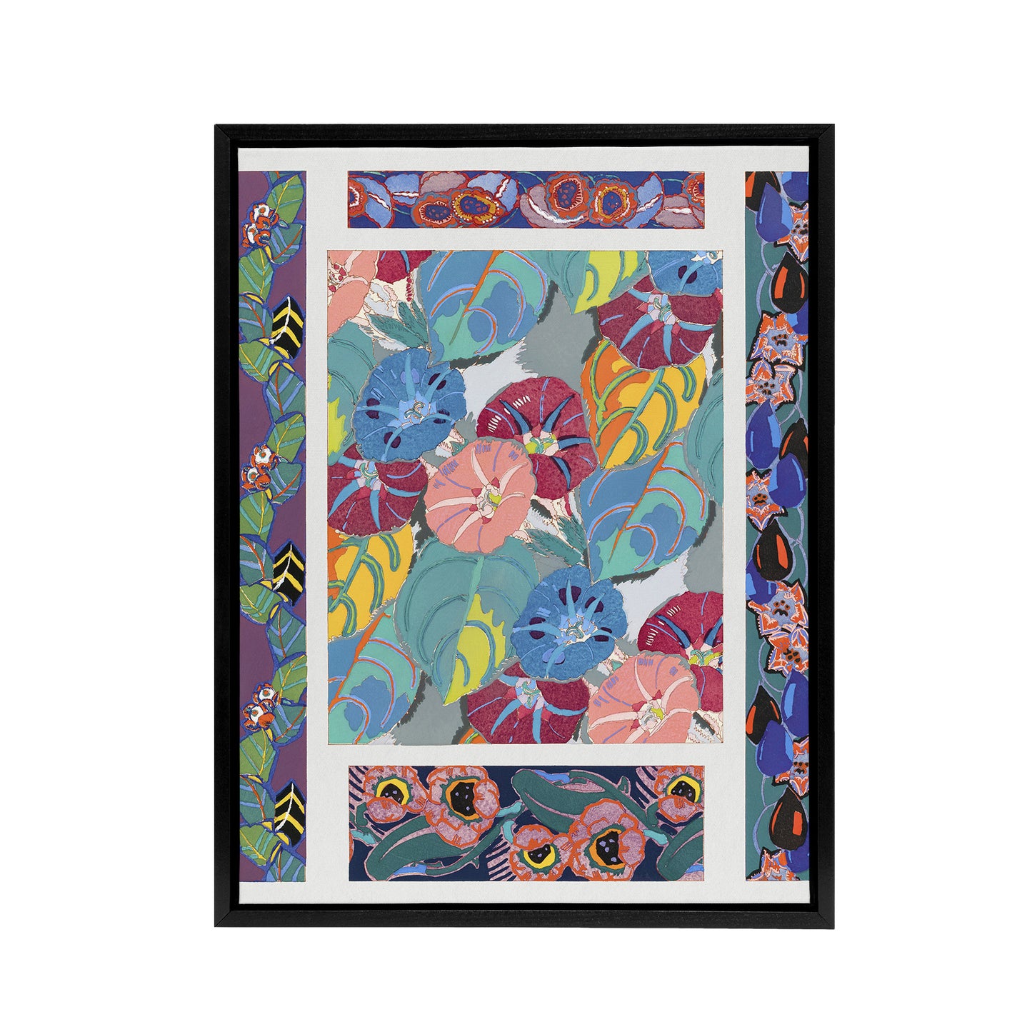 Vibrant Flower Pattern Benedictus Vintage Black Framed Canvas Wall Art