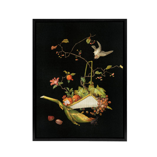 Stylised Still Life with Bird Audsley Vintage Framed Canvas Wall Art