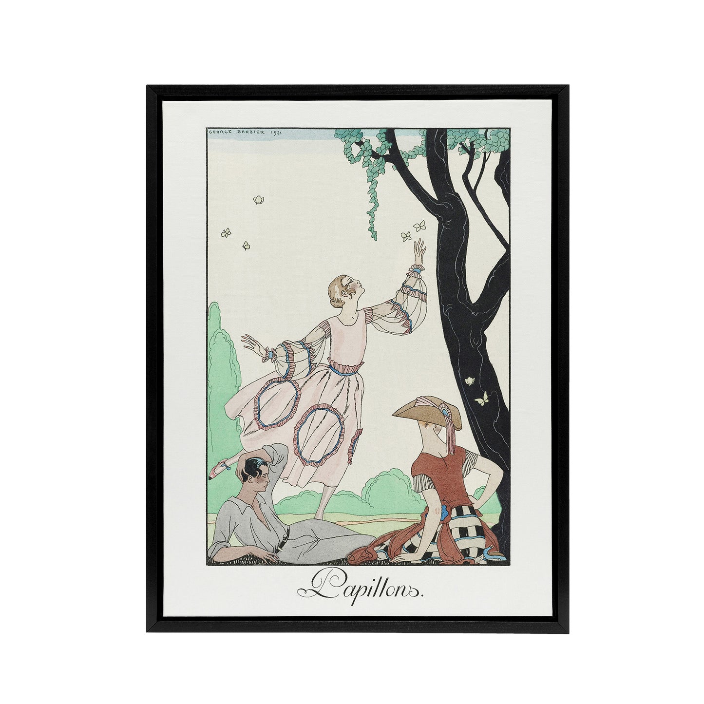 Butterflies Picnic Fashion Barbier Vintage Black Framed Canvas Wall Art
