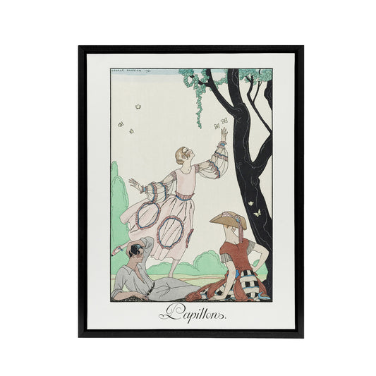 Butterflies Picnic Fashion Barbier Vintage Black Framed Canvas Wall Art