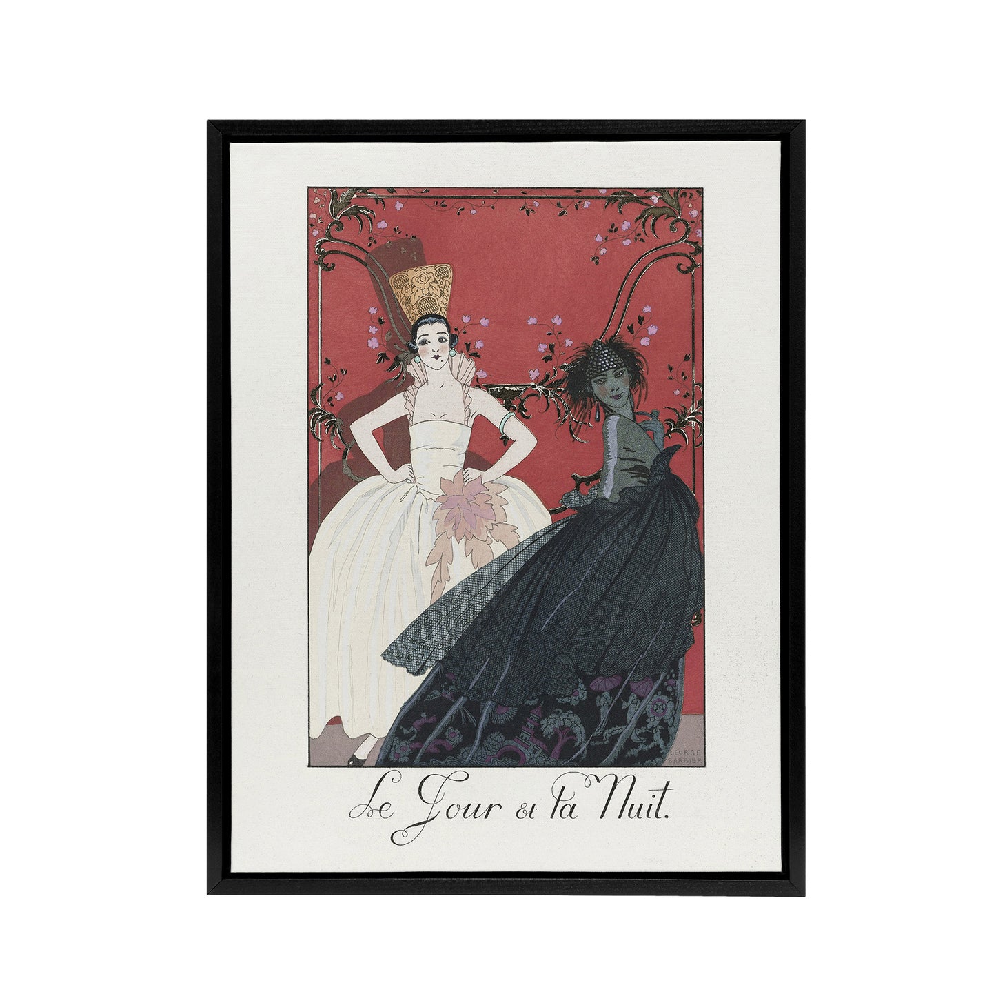 Day and Night Parisian Fashion Advert Barbier Framed Canvas Wall Art