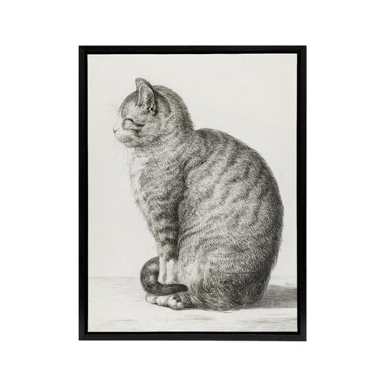 Sitting Smiling Cat Pencil Drawing Bernard Black Framed Canvas Wall Art