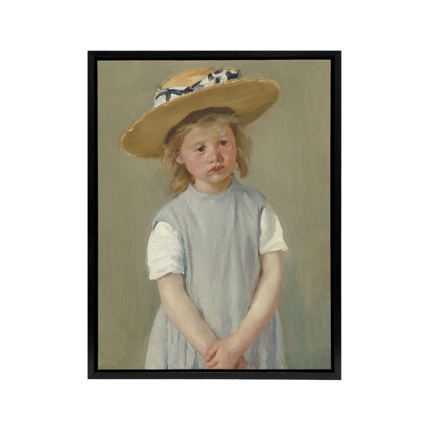 Child in a Straw Hat Painting Cassatt Vintage Framed Canvas Wall Art