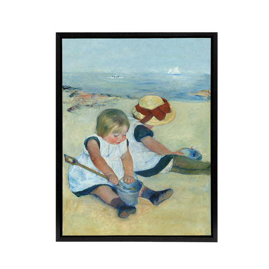 Children Playing on the Beach Cassatt Vintage Framed Canvas Wall Art