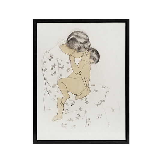 Mother's Kiss Portrait With Infant Cassatt Black Framed Canvas Wall Art