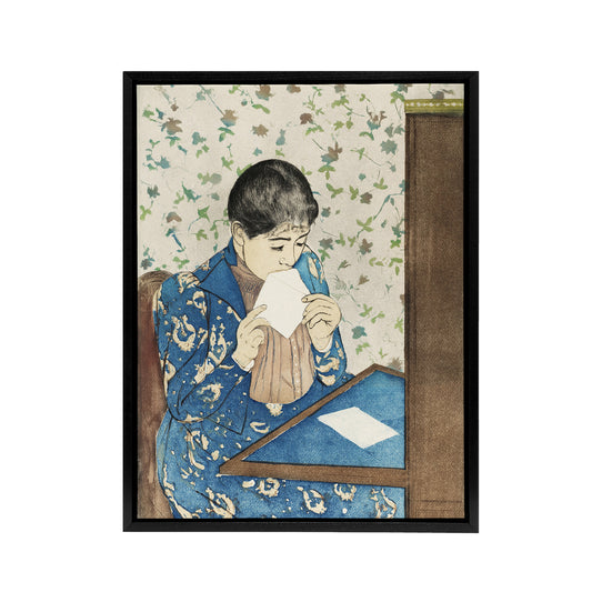 Letter Woman Sealing Envelope Cassatt Vintage Framed Canvas Wall Art