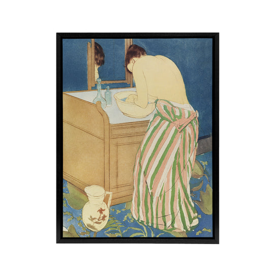Woman Bathing at her Dressing Table Cassatt Black Framed Canvas Wall Art