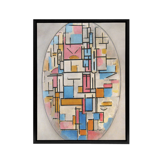 Composition in Oval with Color Planes Mondrian Framed Canvas Wall Art