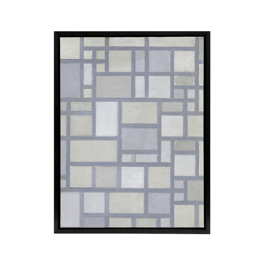 Abstract Composition with Gray lines Mondrian Framed Canvas Wall Art