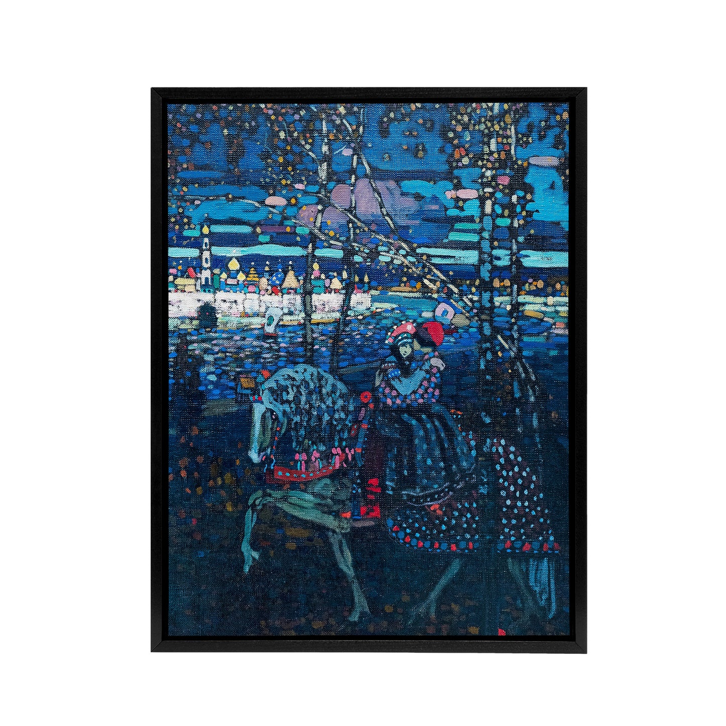 Riding Couple in Russian Cityscape Kandinsky Framed Canvas Wall Art Print