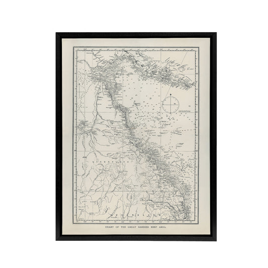 Great Barrier Reef Area Chart Map Kent Framed Canvas Wall Art Print