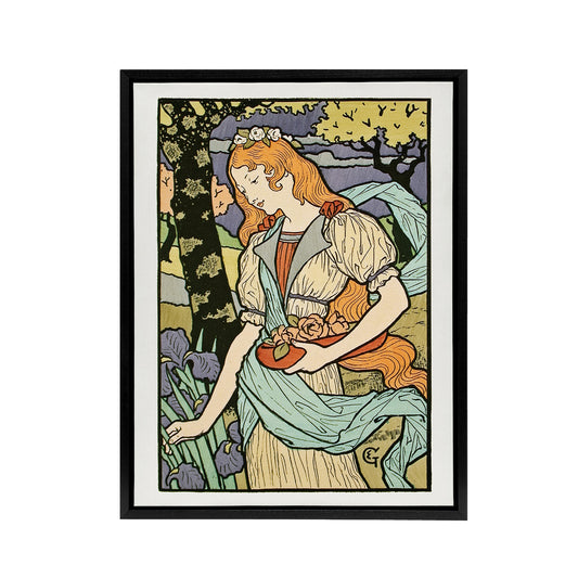 Salon des Cent Woman Picking Flower Grasset Framed Canvas Wall Art Print