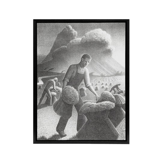 Approaching Storm in Wheat Field Grant Wood Framed Canvas Wall Art Print