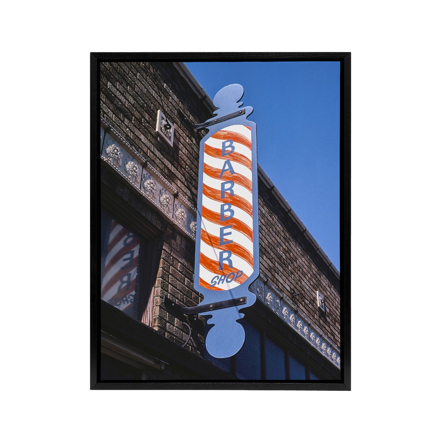 Retro Barber Shop Sign Photograph Margolies Framed Canvas Wall Art Print