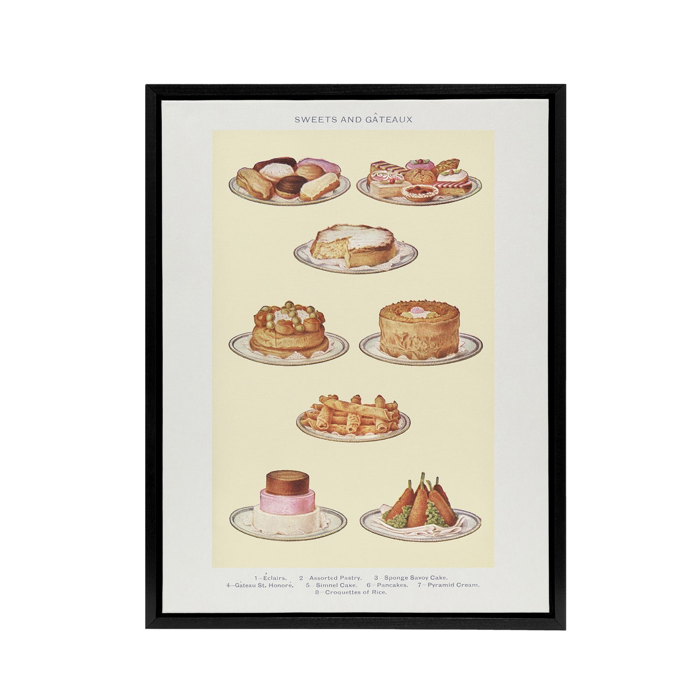 Sweets and Gateaux Cakes Mrs Beeton Framed Canvas Wall Art Print