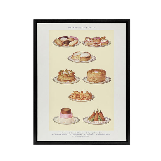 Sweets and Gateaux Cakes Mrs Beeton Framed Canvas Wall Art Print