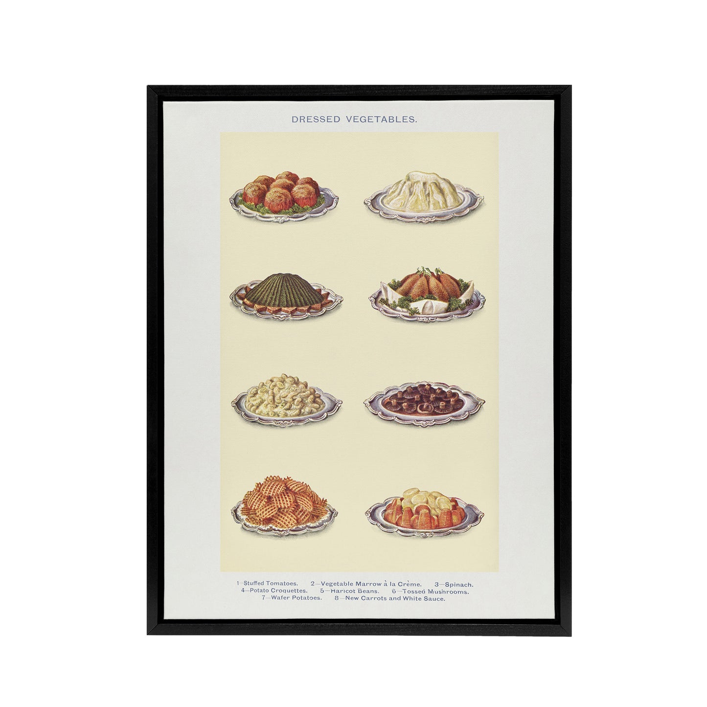 Vegetable Side Dishes Kitchen Decor Mrs Beeton Framed Canvas Wall Art Print