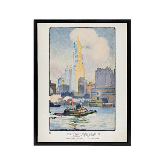 The Woolworth Building from the Ferry Elmer Framed Canvas Wall Art Print
