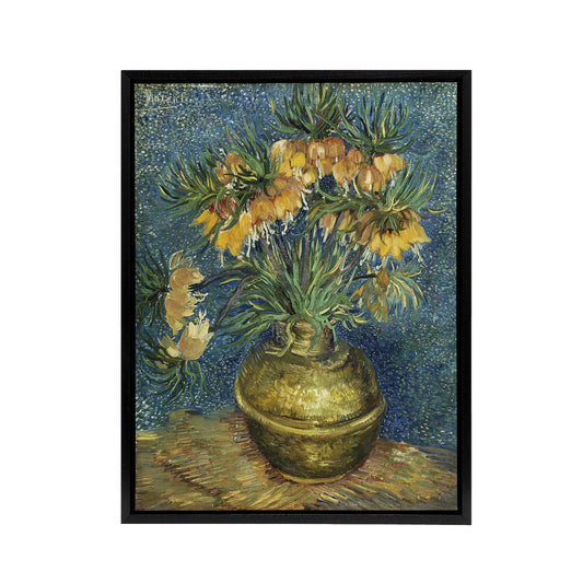 Van Gogh Fritillaries In Copper Vase Black Framed Canvas Wall Art Print