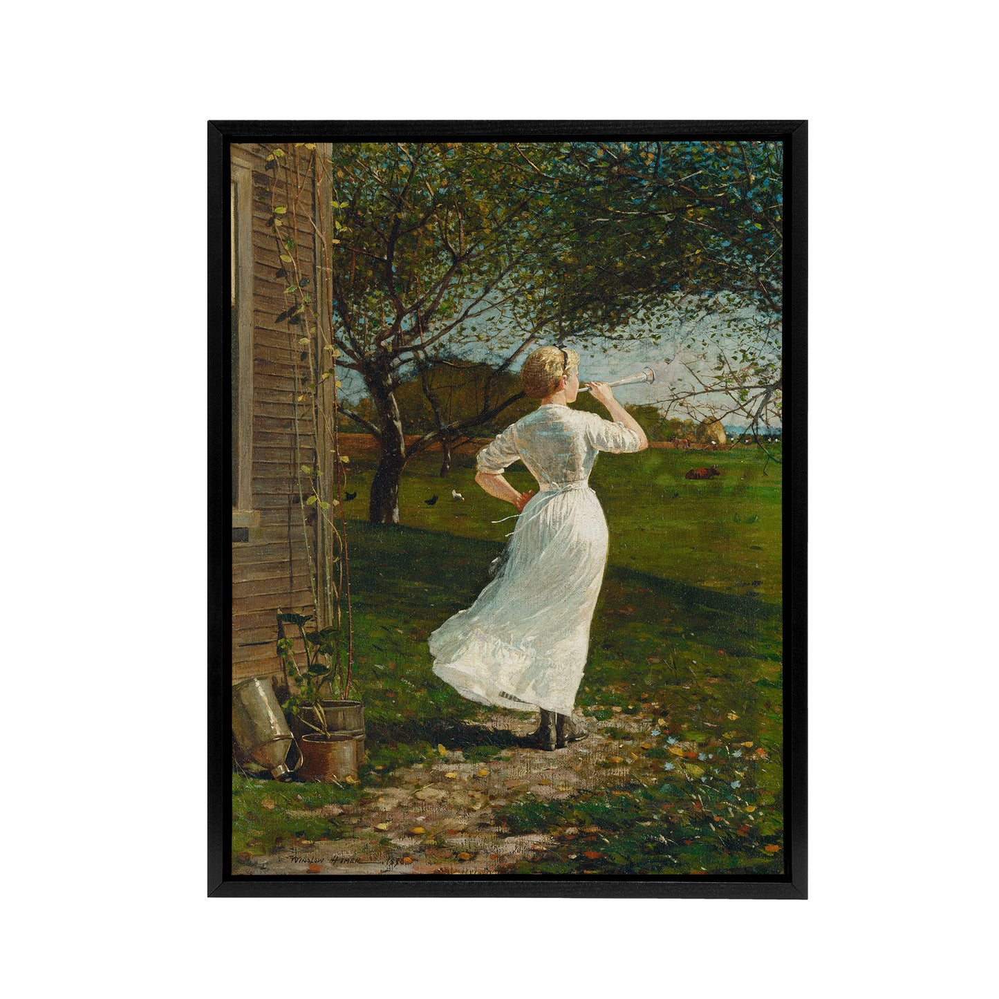Blowing the Dinner Horn Winslow Homer Framed Canvas Wall Art Print