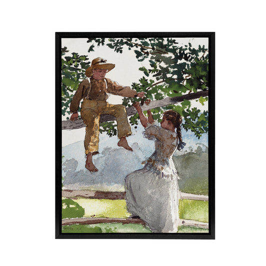 On the Fence Children Portrait Winslow Homer Framed Canvas Wall Art Print