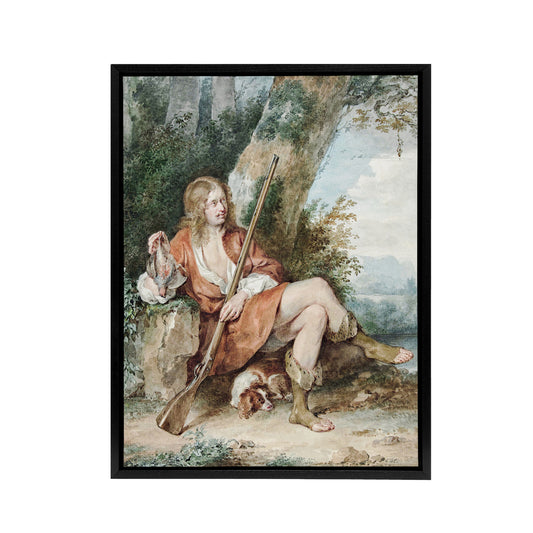 Resting Hunter with Partridge by a Tree Schouman Framed Canvas Wall Art Print