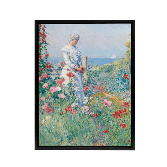 Celia in Her Garden Floral Portrait Hassam Framed Canvas Wall Art Print