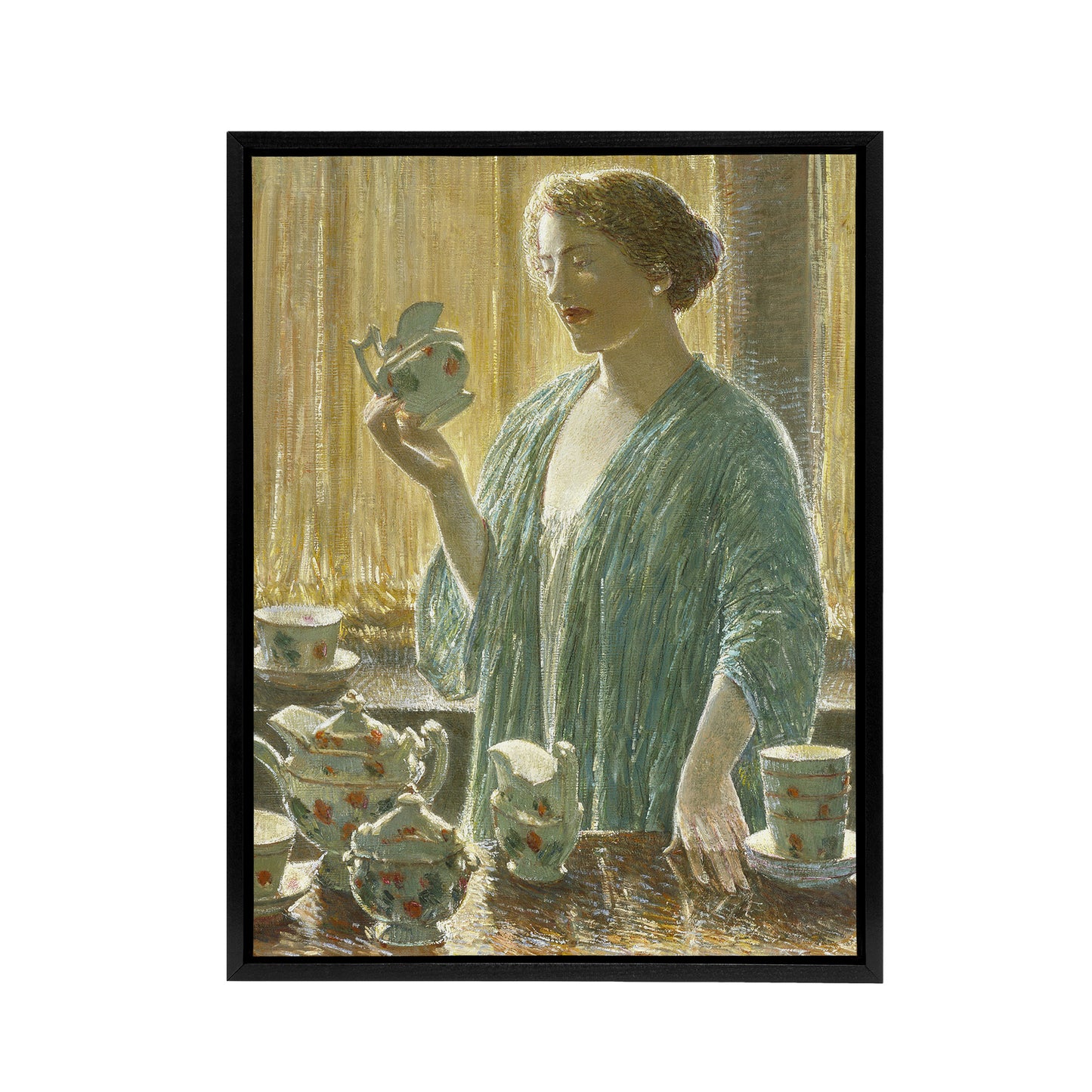Strawberry Tea Set Domestic Scene Hassam Framed Canvas Wall Art Print