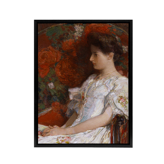 Woman Portrait on Victorian Chair Hassam Framed Canvas Wall Art Print