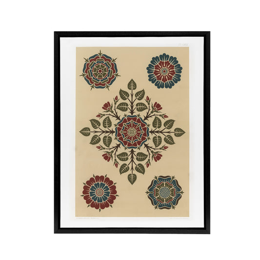 Vintage Stylised Rose Flower Pattern Audsley Framed Canvas Wall Art Print