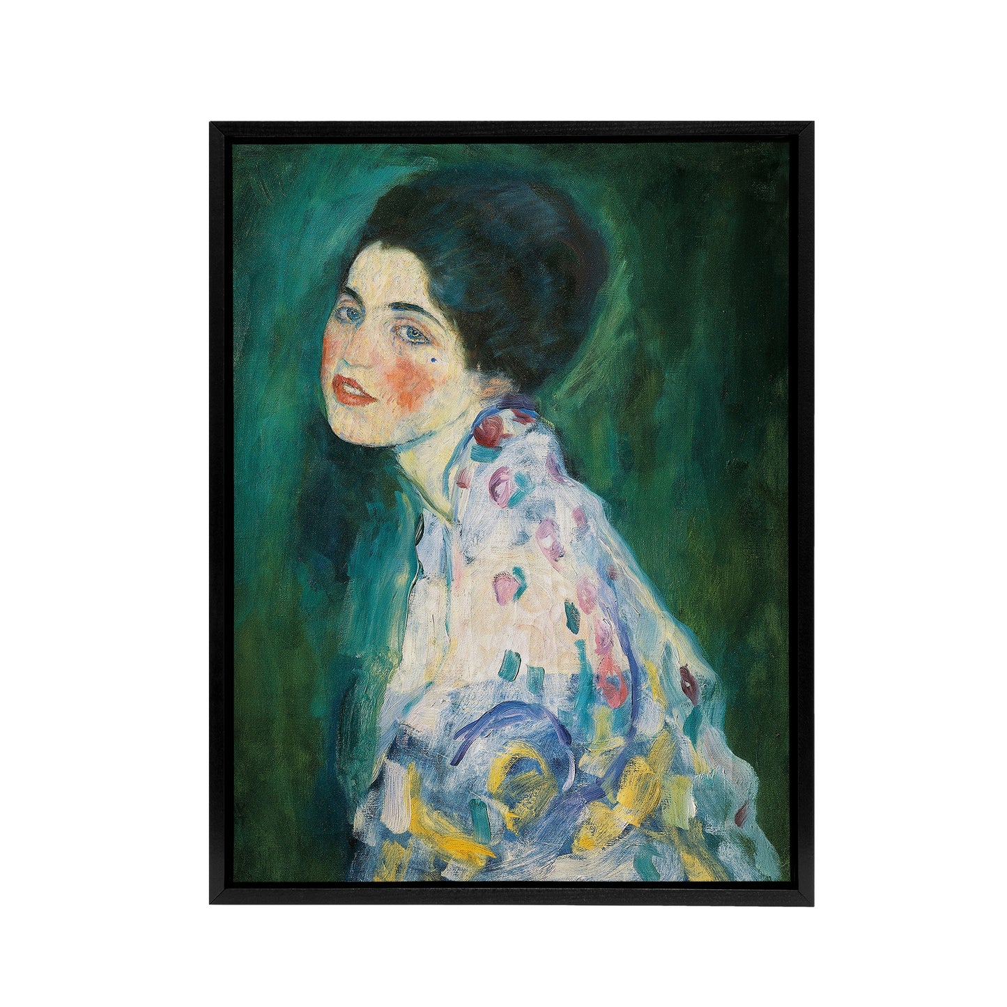 Portrait of a Lady in Floral Dress Klimt Framed Canvas Wall Art Print