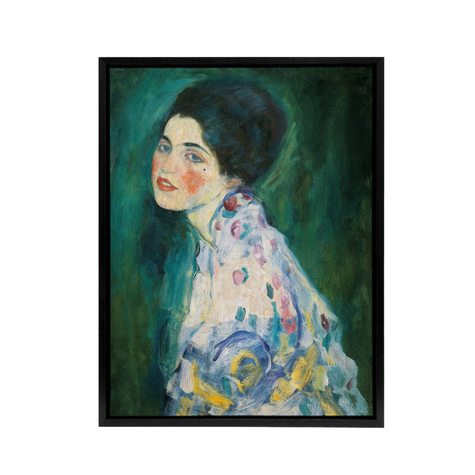 Portrait of a Lady in Floral Dress Klimt Framed Canvas Wall Art Print