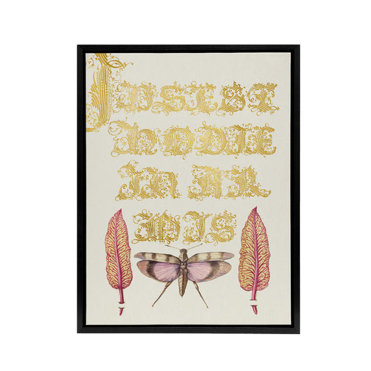 Chard and Red Winged Grasshopper Calligraphy Framed Canvas Wall Art Print
