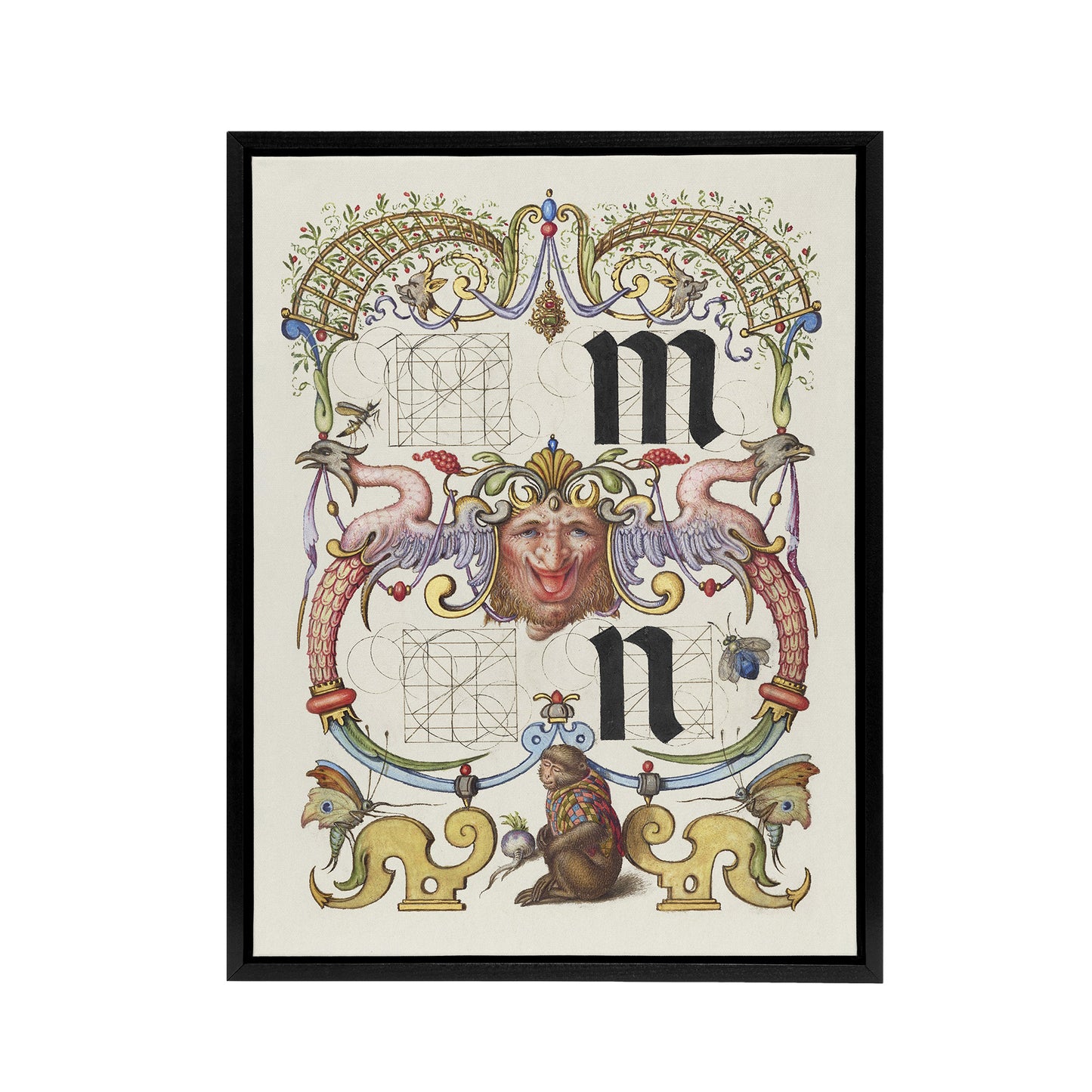 Pictorial Letter Guide M And N Calligraphy Framed Canvas Wall Art Print