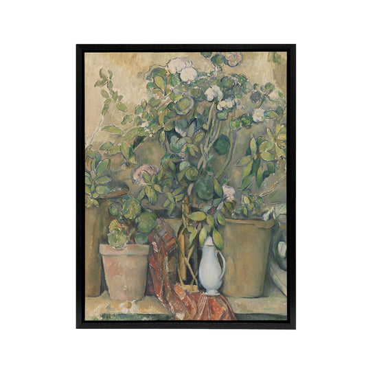Terracotta Pots and Flowers Paul Cezanne Framed Canvas Wall Art Print