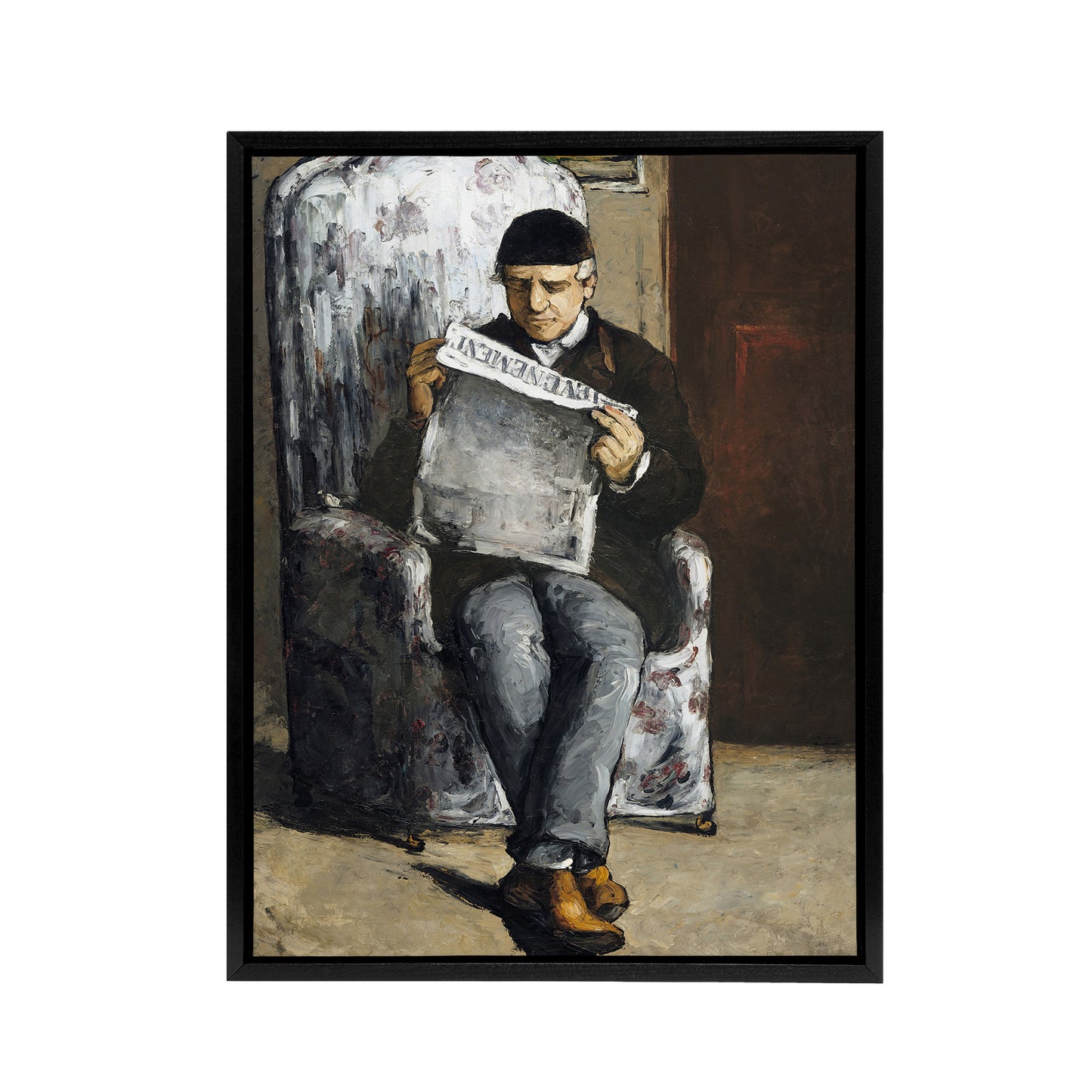 The Artists Father Reading Newspaper Cezanne Framed Canvas Wall Art Print