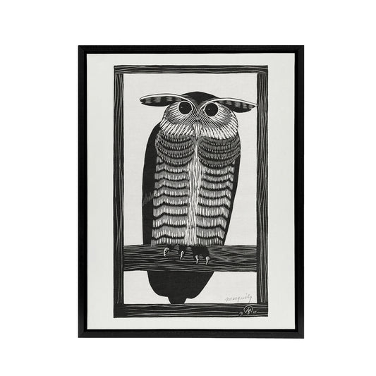 Stylised Horned Owl Samuel J De Mesquita Framed Canvas Wall Art Print