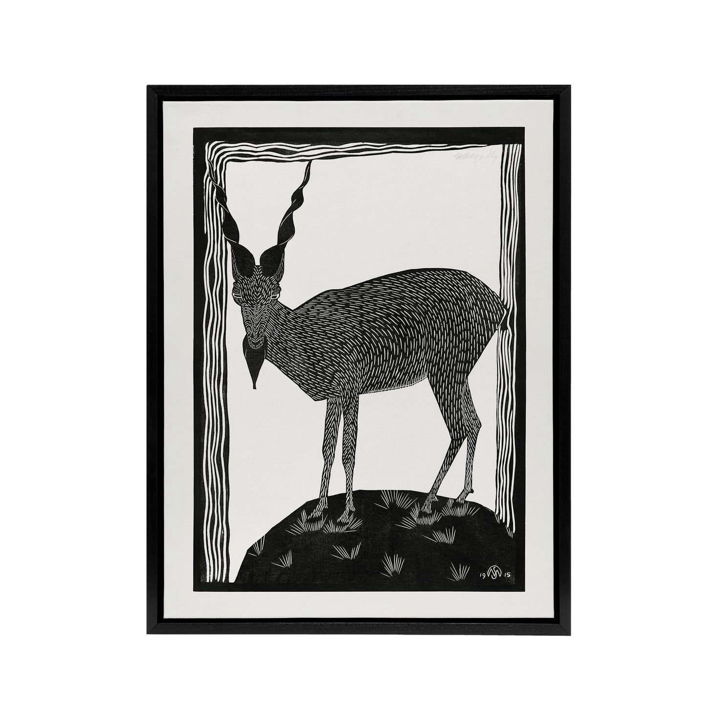 Stylised Markhor Goat Samuel J De Mesquita Framed Canvas Wall Art Print