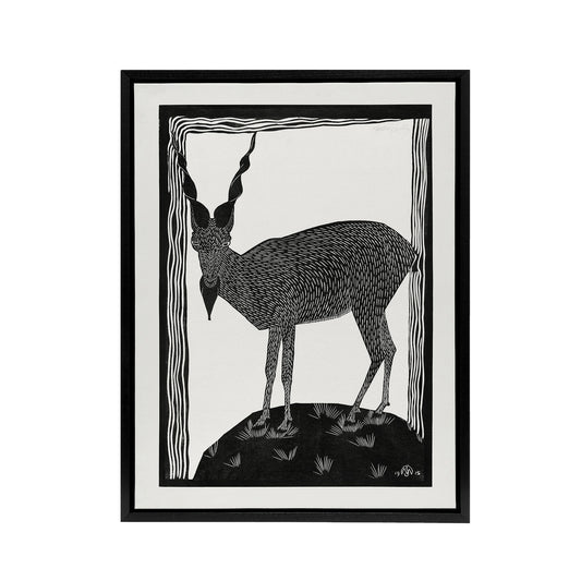 Stylised Markhor Goat Samuel J De Mesquita Framed Canvas Wall Art Print