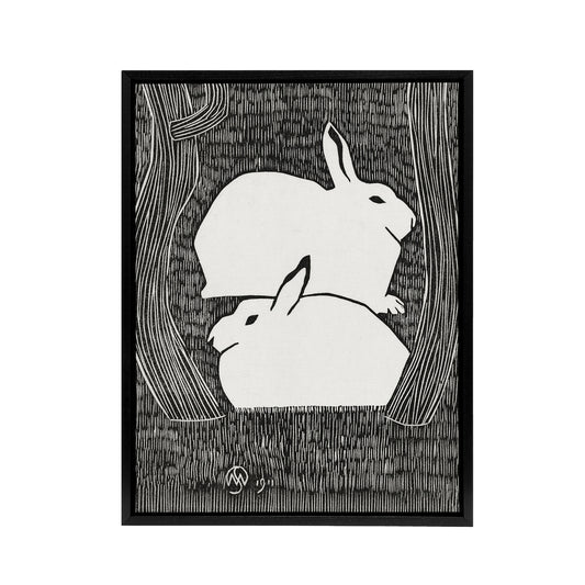 Two Stylised Snow Hares Samuel J De Mesquita Framed Canvas Wall Art Print