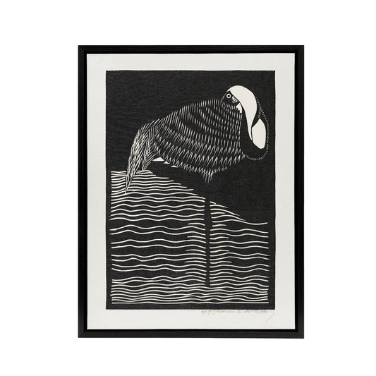 Stylised White Necked Crane De Mesquita Framed Canvas Wall Art Print