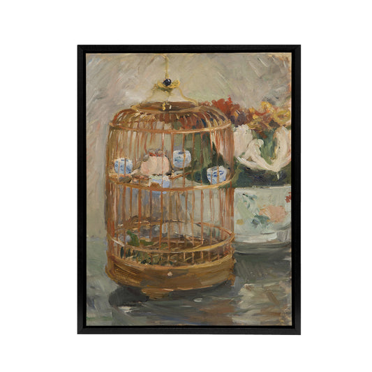 The Bird Cage Still Life Painting Morisot Black Framed Canvas Wall Art