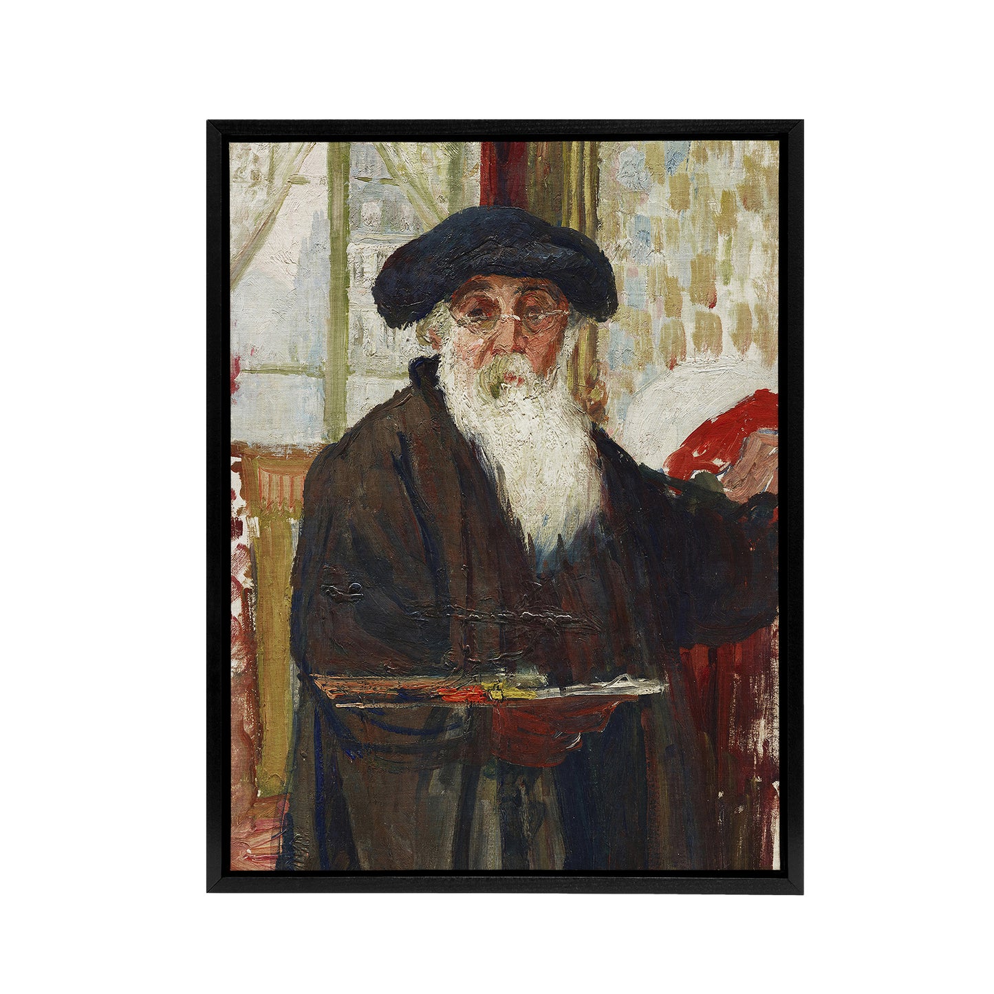 Self Portrait With Paint Palette Pissarro Black Framed Canvas Wall Art