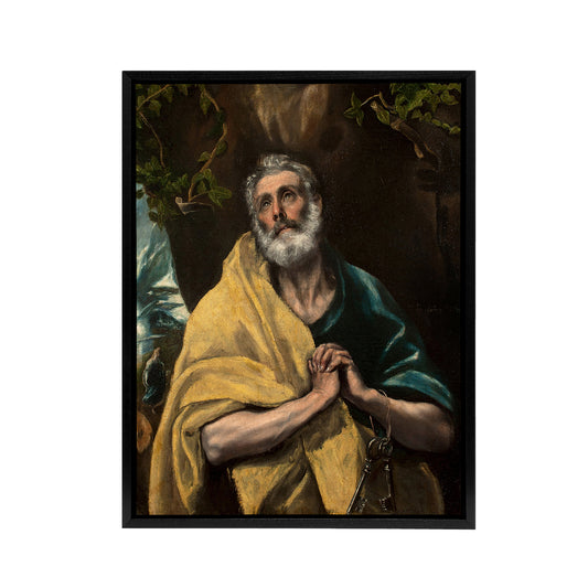 Apostle Guilt Saint Peter in Tears El Greco Black Framed Canvas Wall Art