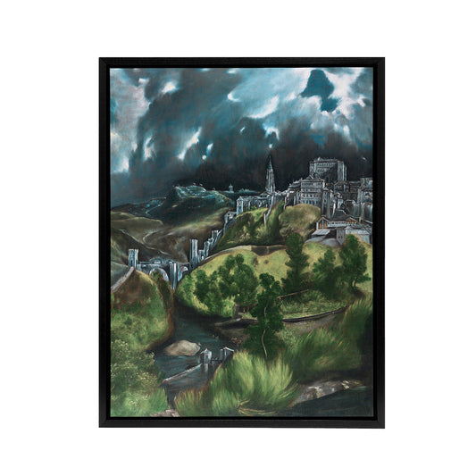 View of Toledo Landscape Painting El Greco Black Framed Canvas Wall Art