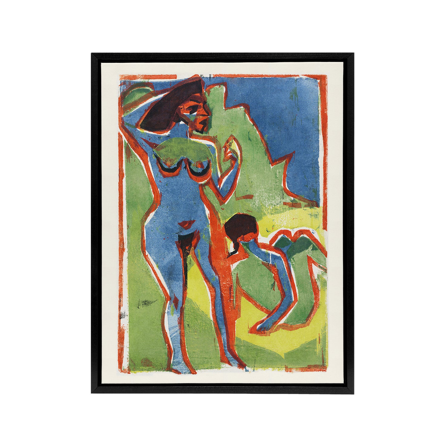 Abstract Bathing Women Ernst Ludwig Kirchner Black Framed Canvas Wall Art